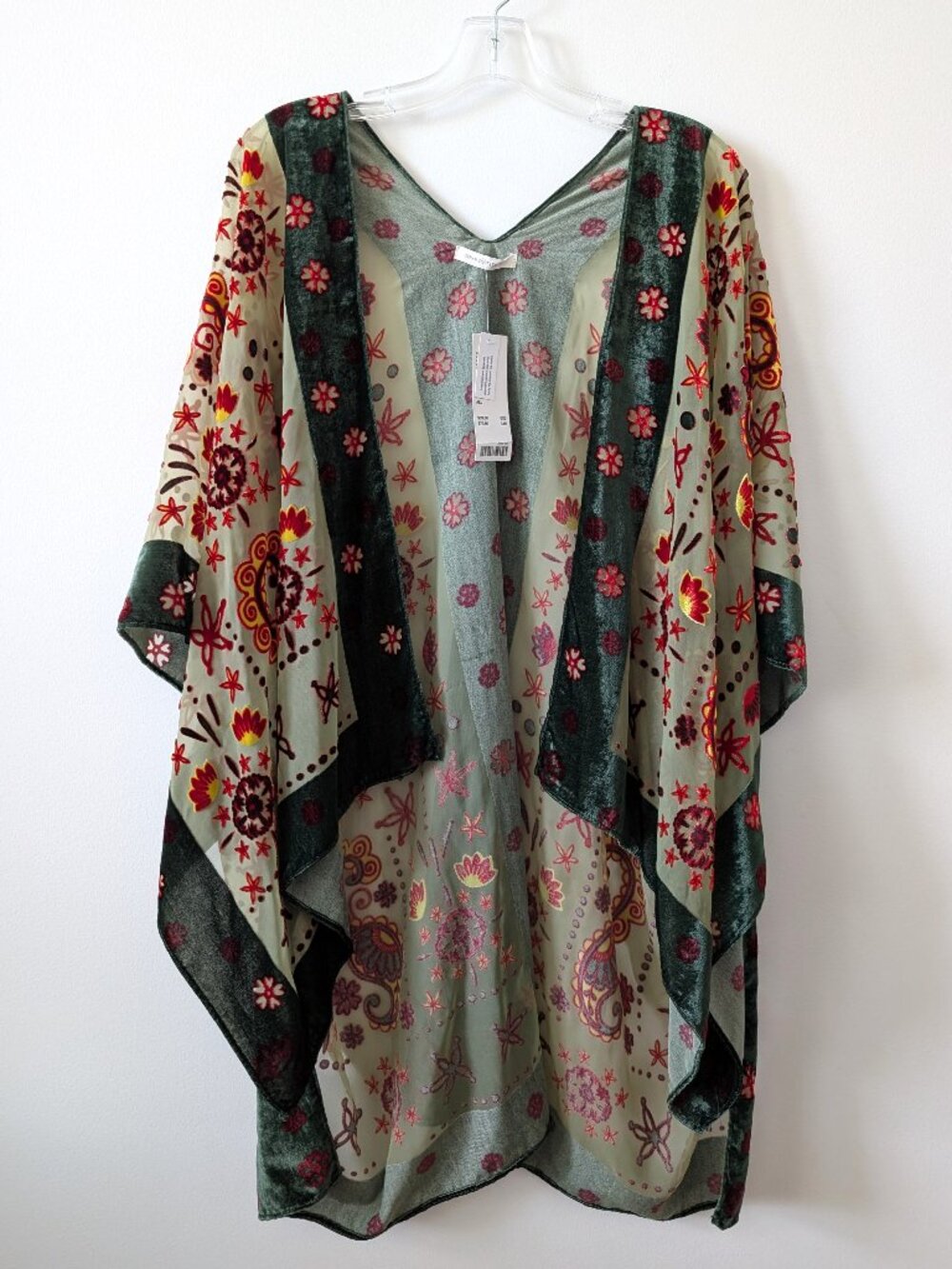 NWT URBAN OUTFITTERS Green Velvet Burnout Floral Kimono Robe | OS